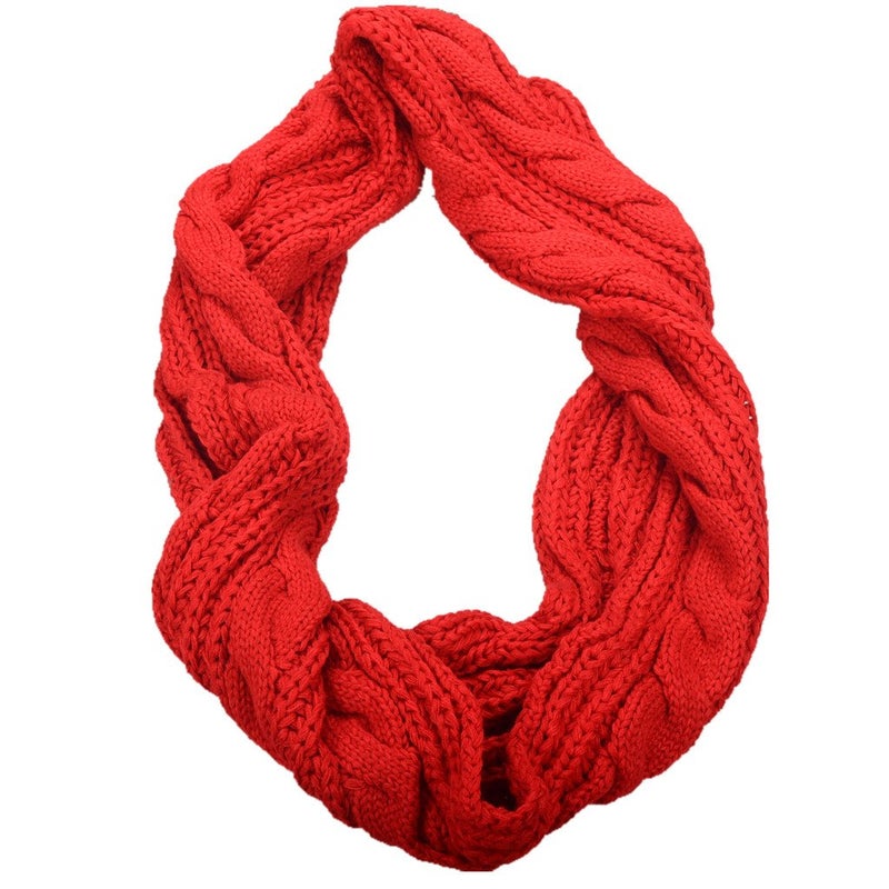 NEOSAN Womens Thick Ribbed Knit Winter Infinity Circle Loop Scarf Twist Red - Image 4